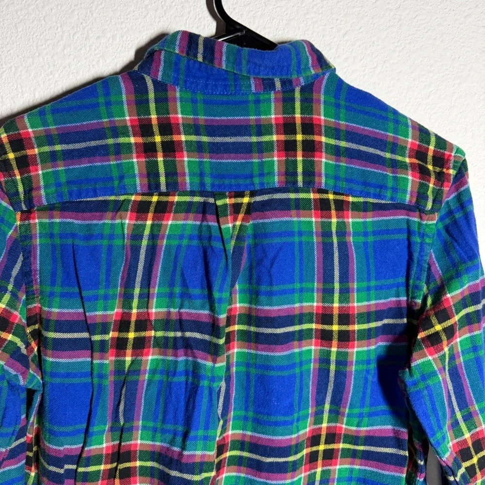 Ralph Lauren Flannel Shirt Boys 18-20 Blue Multi Plaid Pony Logo Button‎ Down